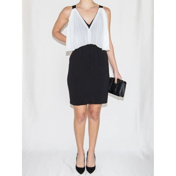 Sandro Black White Pleated Plisse Mini‎ Dress Size 1 - Picture 1 of 12